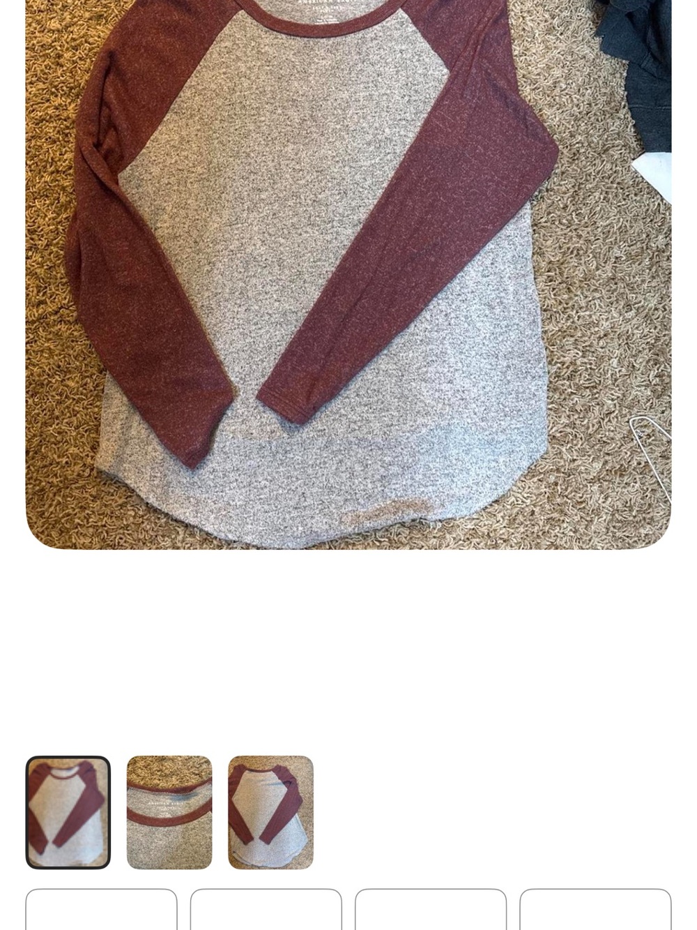 American Eagle Outfitters Maroon and Heather Gray Raglan Sweater